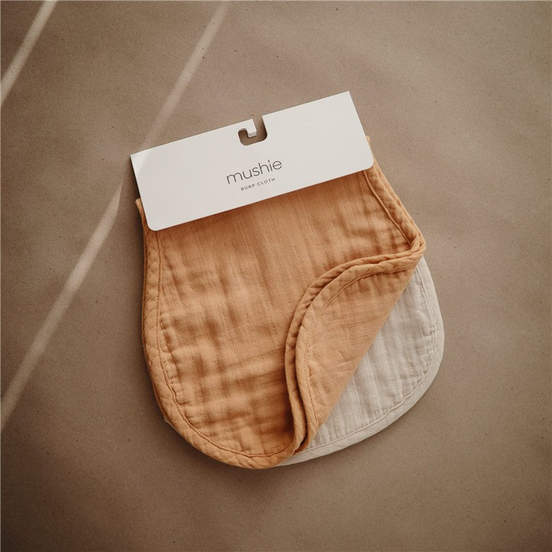 Mushie Organic Cotton Muslin Burp Cloths 2-Pack - Fall Yellow/Fog Image 2