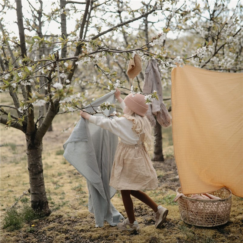 Mushie Organic Cotton Muslin Swaddle Blanket - Sage Image 5