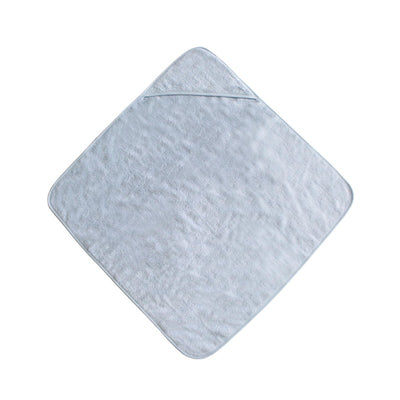 Hooded towel in baby blue color with a soft texture, designed for wrapping infants after baths.