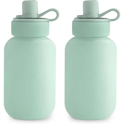 Mushie Puree Pouch in Cambridge Blue, featuring a soft silicone design for easy handling and storage of baby food.