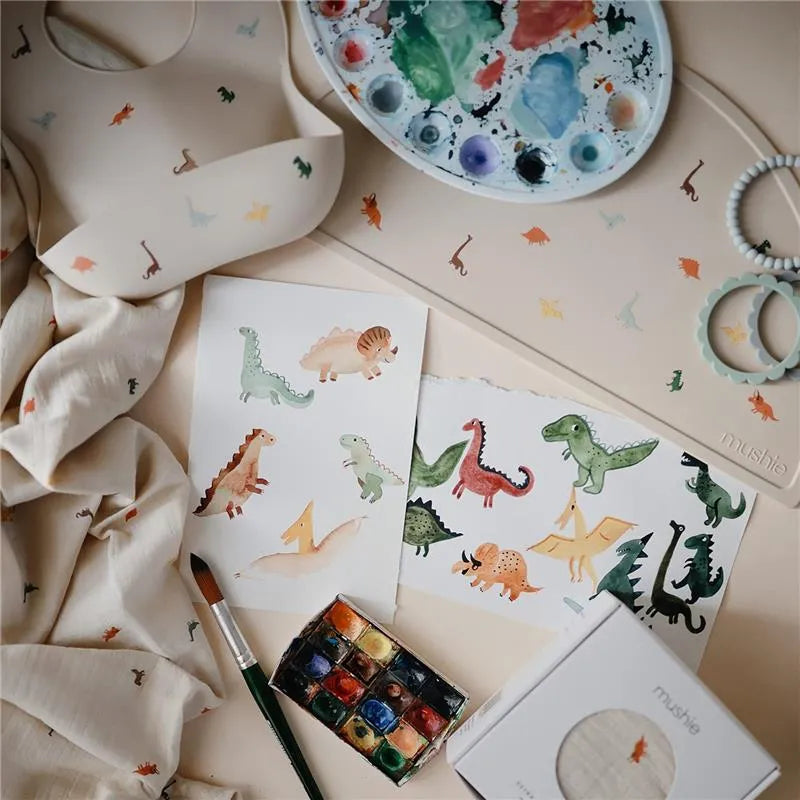 Mushie - Silicone Baby Bib, Dinosaurs Image 6