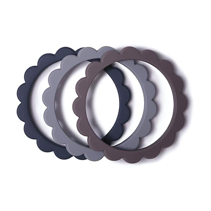 Mushie Silicone Baby Flower Teether Bracelet 3 Pack Steel/Dove Gray/Stone Image 3
