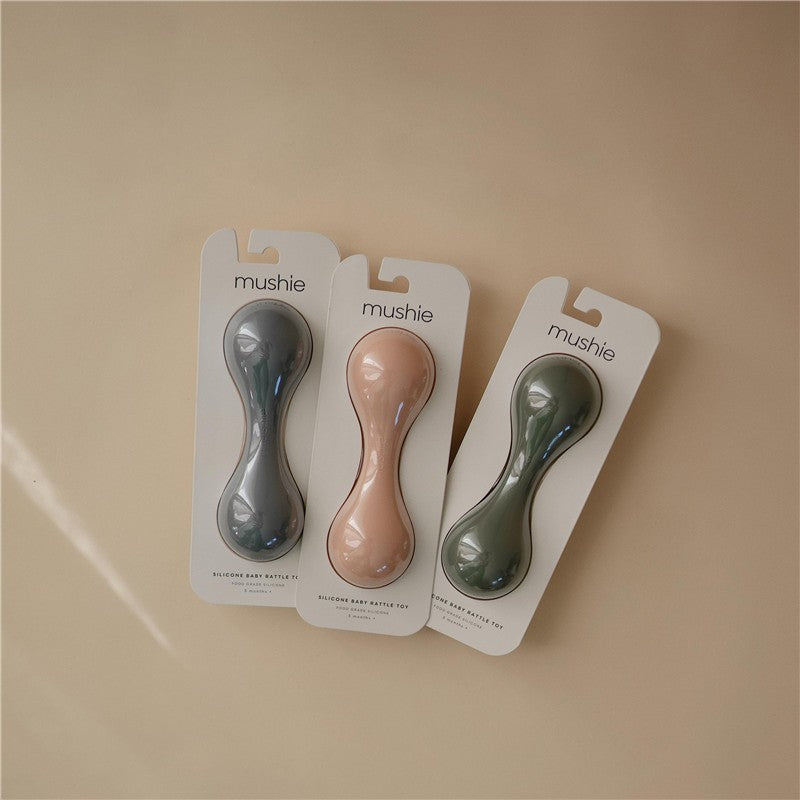 Mushie Silicone Baby Rattle Toy - Natural Image 7