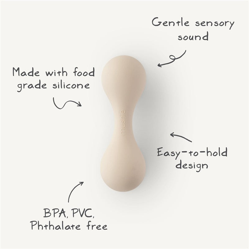 Mushie Silicone Baby Rattle Toy - Natural Image 9