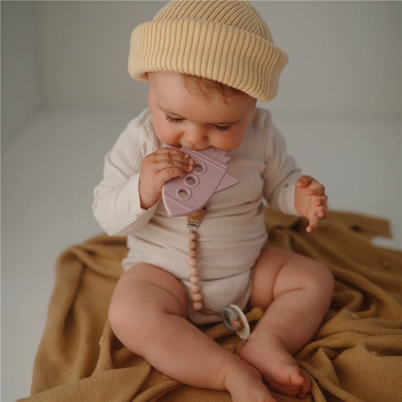 Mushie Silicone Rocket Teether - Soft Lilac Image 3