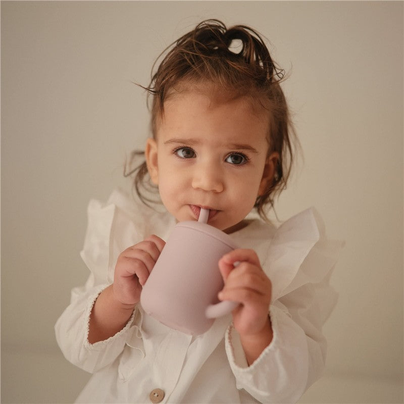 Mushie Silicone Training Cup + Straw - Blush Image 3
