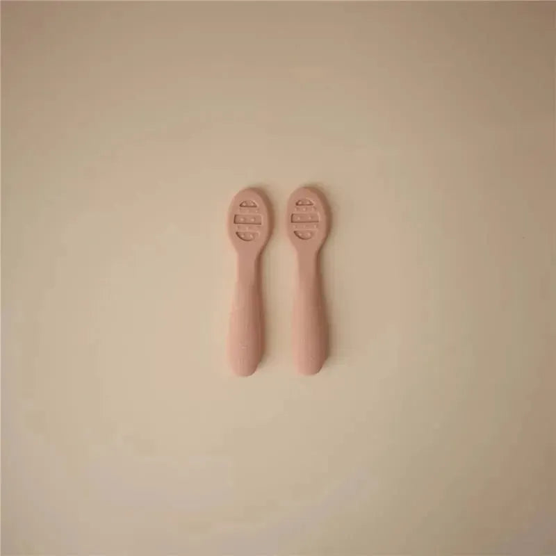 Mushie - Silicone First Feeding Baby Spoons, 2 Pack, Blush, Shifting Sand Image 2