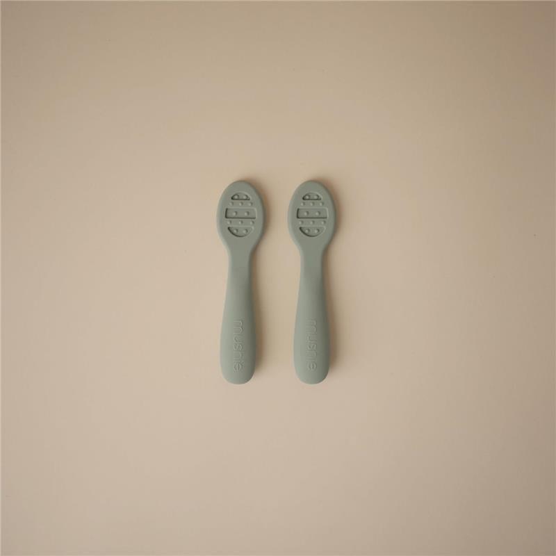 Mushie - Silicone First Feeding Baby Spoons, 2 Pack, Cambridge Blue, Shifting Sand Image 2