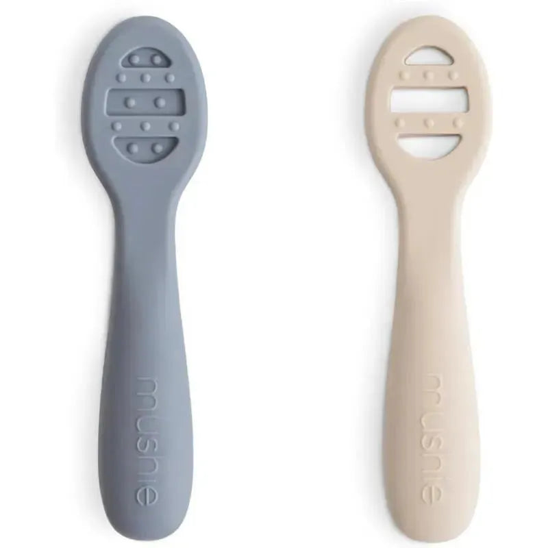 Mushie - Silicone First Feeding Baby Spoons, 2 Pack, Tradewinds, Shifting Sand Image 1