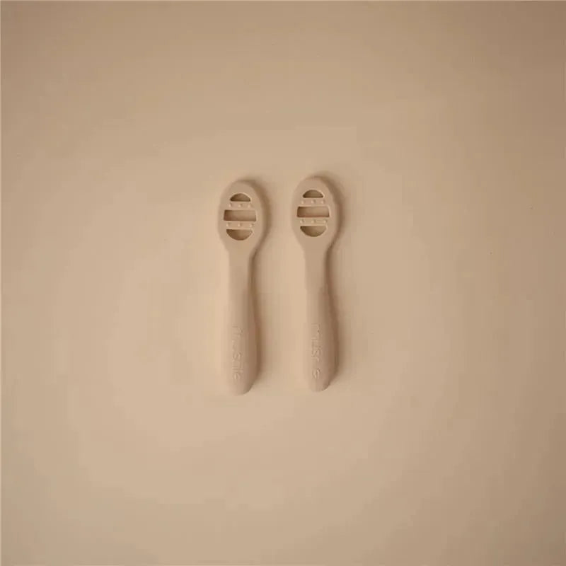 Mushie - Silicone First Feeding Baby Spoons, 2 Pack, Tradewinds, Shifting Sand Image 2