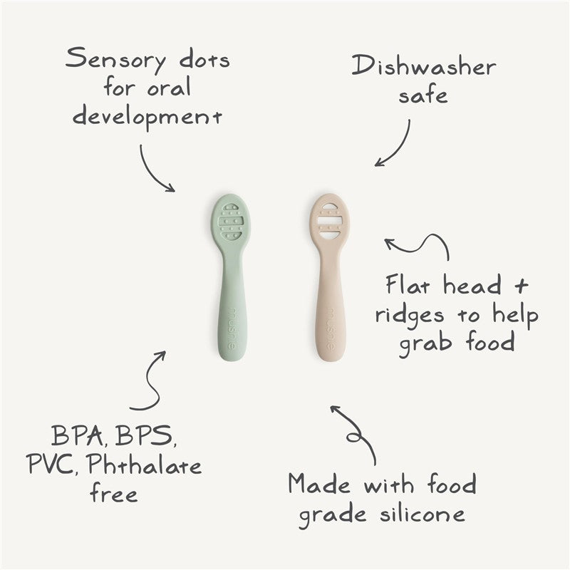 Mushie Silicone First Feeding Baby Spoons 2 Pack - Tradewinds & Shifting Sand Image 2