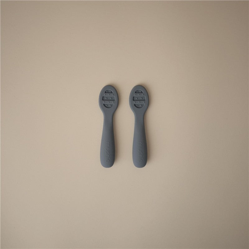 Mushie Silicone First Feeding Baby Spoons 2 Pack - Tradewinds & Shifting Sand Image 3