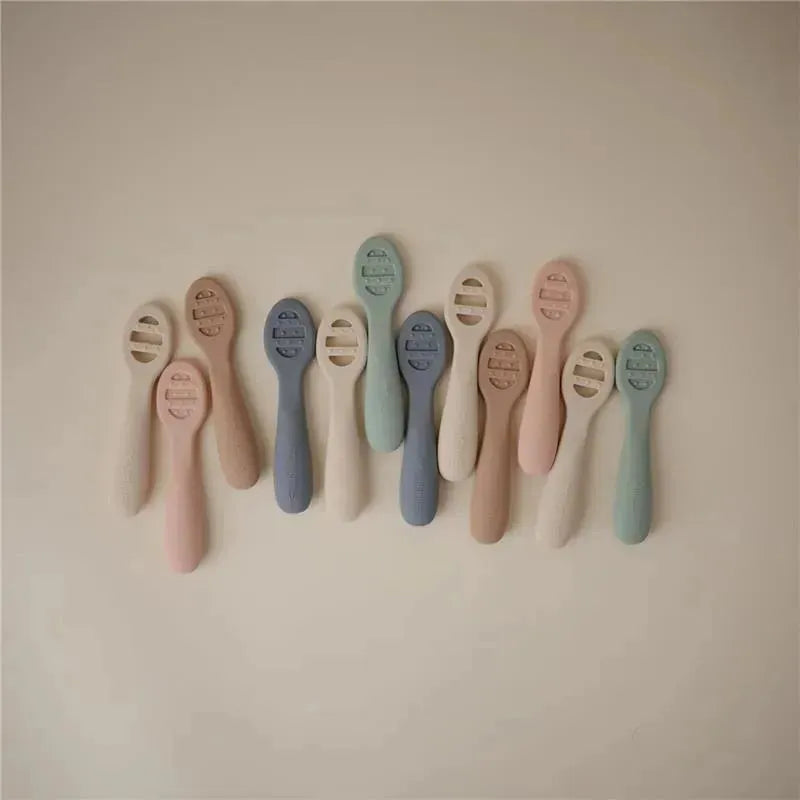 Mushie - Silicone First Feeding Baby Spoons, 2 Pack, Tradewinds, Shifting Sand Image 4
