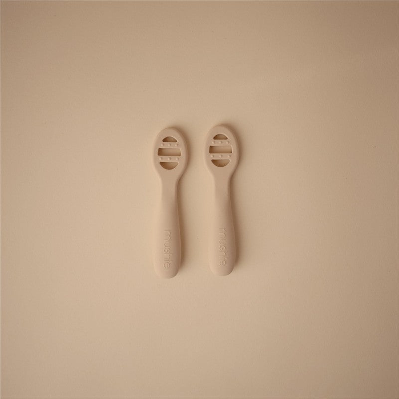 Mushie Silicone First Feeding Baby Spoons 2 Pack - Tradewinds & Shifting Sand Image 4