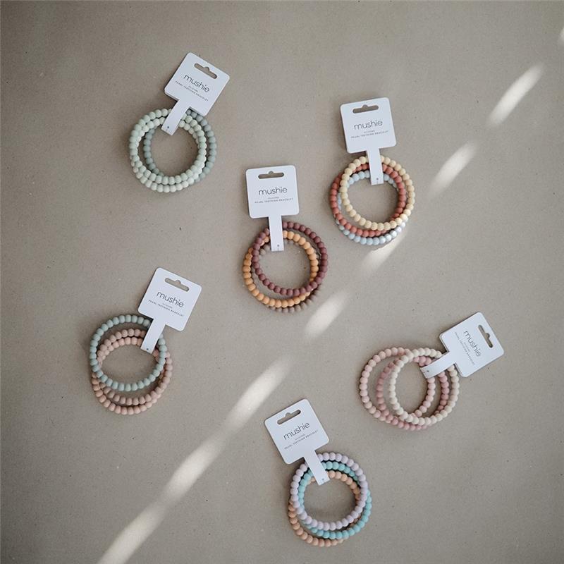 Mushie Silicone Pearl Teether Bracelets Clary/Sage/Tuscany/ Desert Sand Image 3