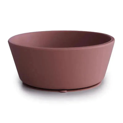 Silicone suction bowl in a soft woodchuck color, designed for feeding with a non-slip base.