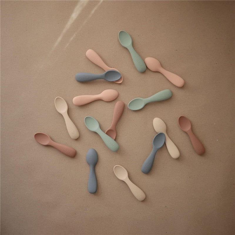 Mushie - Silicone Toddler Starter Spoons, 2 Pack, Cambridge Blue/Shifting Sand Image 2