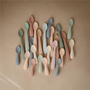 Mushie - Silicone Toddler Starter Spoons, 2 Pack, Cambridge Blue/Shifting Sand Image 5