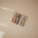 Mushie - Silicone Toddler Starter Spoons, 2 Pack, Cambridge Blue/Shifting Sand Image 6