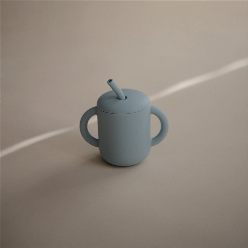 Mushie Silicone Training Cup + Straw - Powder Blue Image 3