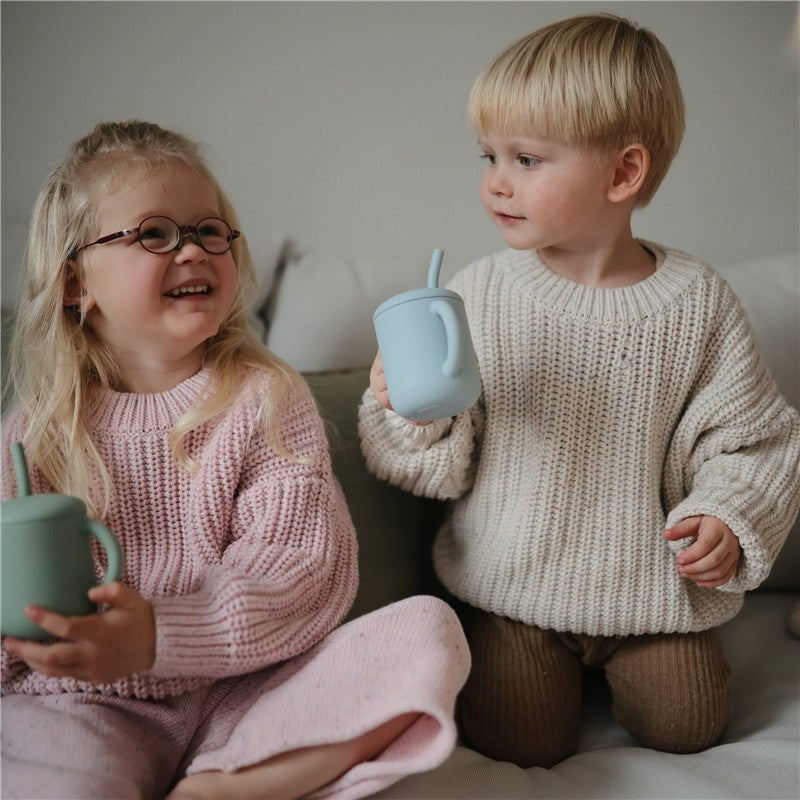 Mushie Silicone Training Cup + Straw - Powder Blue Image 4