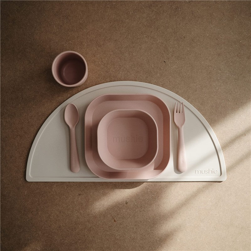 Mushie Silicone Square Plate Dinnerware Set 2 Pack - Blush Image 4