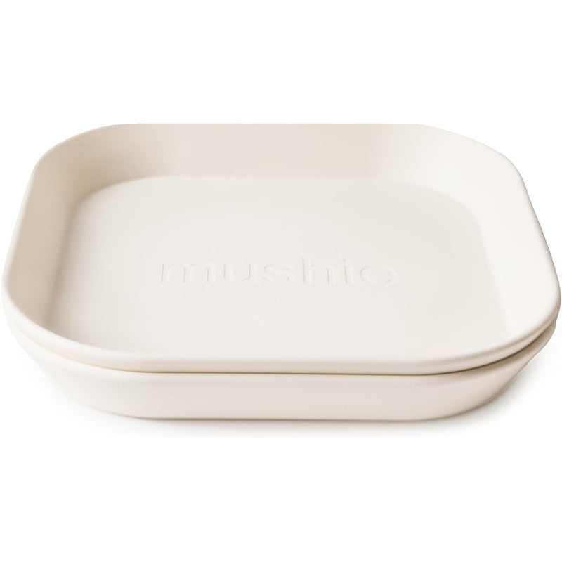Mushie Silicone Square Plate Dinnerware Set 2 Pack - Ivory Image 2