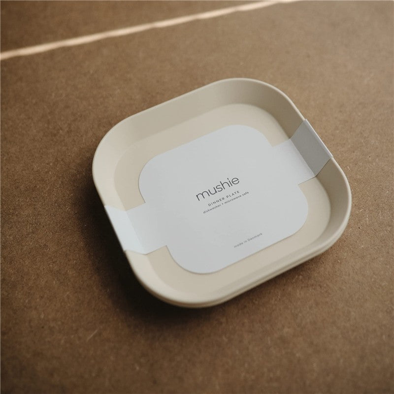 Mushie Silicone Square Plate Dinnerware Set 2 Pack - Ivory Image 3