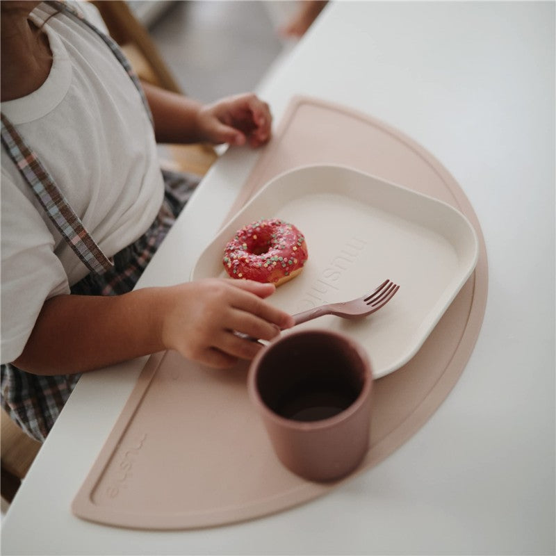 Mushie Silicone Square Plate Dinnerware Set 2 Pack - Ivory Image 5