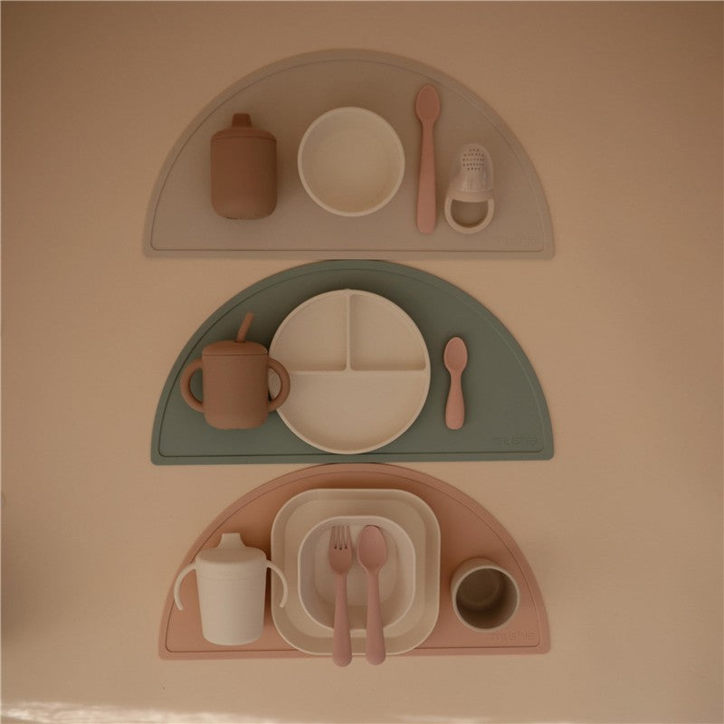 Mushie Silicone Square Plate Dinnerware Set 2 Pack - Ivory Image 7