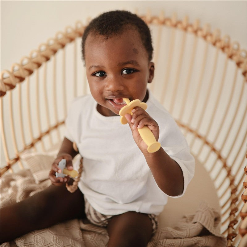 Mushie Silicone Flower Training Toothbrush - Daffodil Image 3