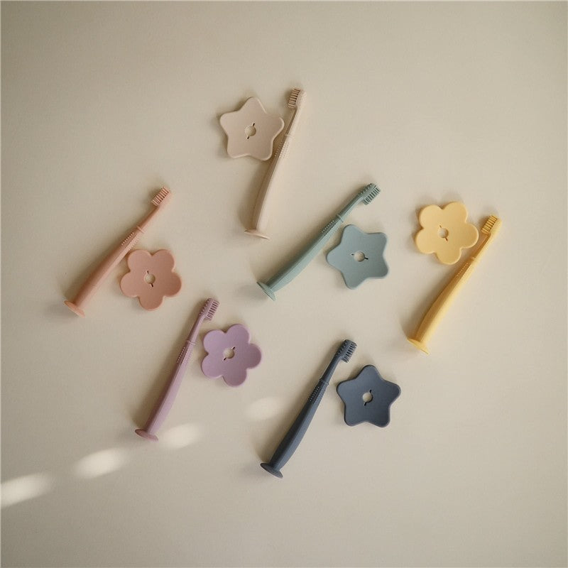 Mushie Silicone Star Training Toothbrush - Shifting Sand Image 5