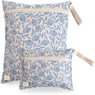 Mushie Water Resistant Wet Bag - 2 Pack - Blue Flowers