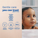 Mustela 2 in 1 Cleansing Gel packaging featuring a child with wet hair; highlights safety for newborns and natural ingredients.