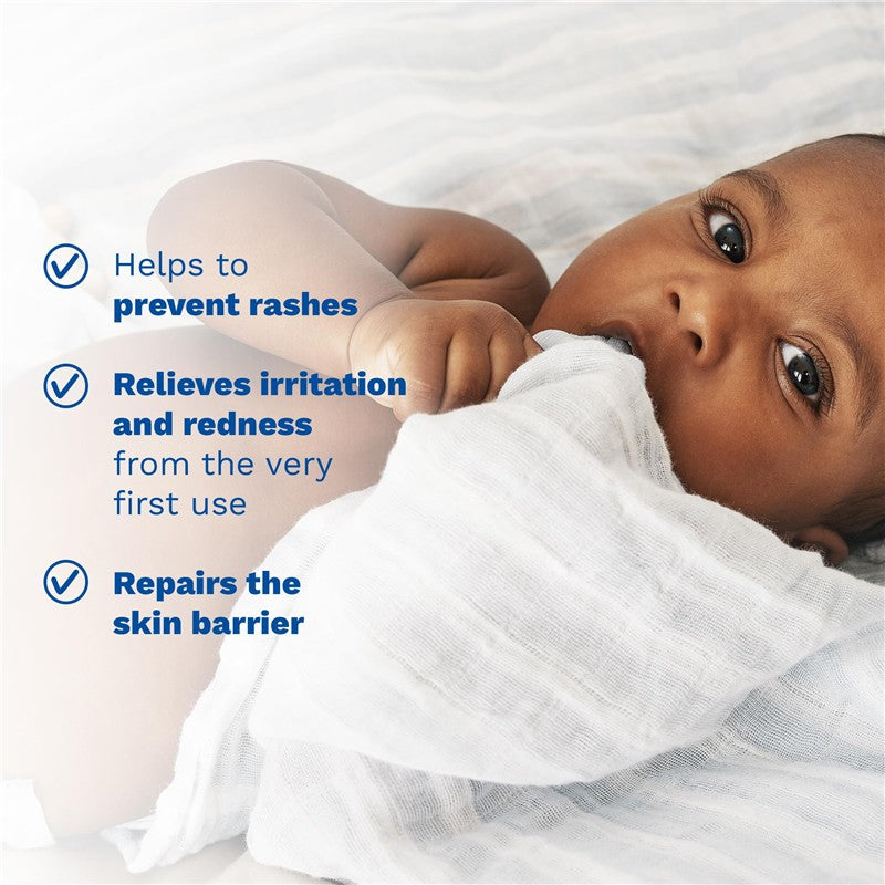 Mustela Diaper Rash Cream, 3.8 oz, features a baby holding a soft cloth, with text highlighting benefits: preventing rashes, relieving irritation, and repairing skin.