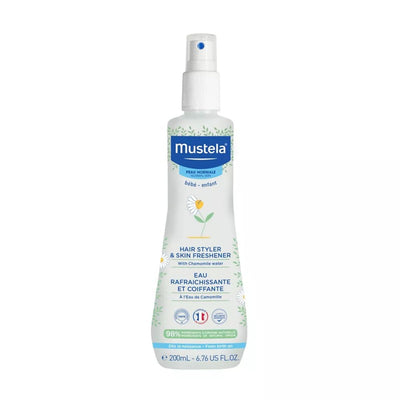 Mustela Hair Styler & Skin Freshener with Chamomile water spray bottle, 6.76 fl oz