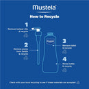 Mustela recycling guide displaying steps for properly recycling the Hydra Bébé Body Lotion bottle and pump.