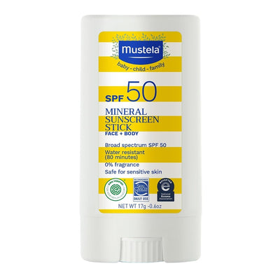 Mustela SPF 50 Mineral Sunscreen Stick for baby and child face and body, 0.6 oz
