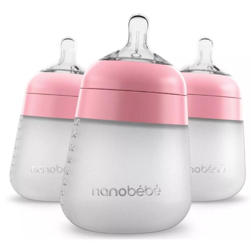 Nanobebe - 3Pk Pink Flexy Silicone Baby Bottle, 9Oz  Image 1