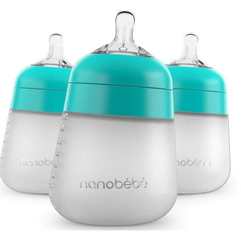 Nanobebe - 3Pk Teal Flexy Silicone Baby Bottle, 9Oz Image 1