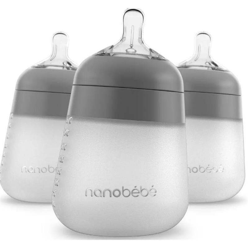 Nanobebe - 3Pk Silicone Baby Bottle, Gray, 9Oz Image 1