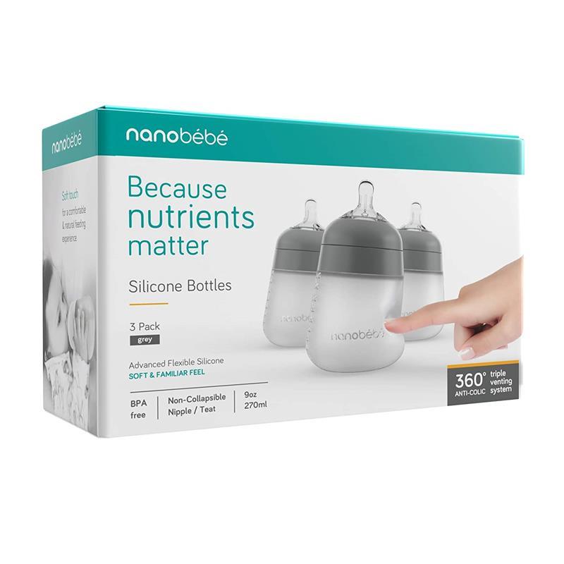 Nanobebe - 3Pk Silicone Baby Bottle, Gray, 9Oz Image 2