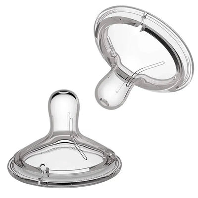 Silicone nipples for preemies in a twin pack, featuring a clear, soft design for feeding.