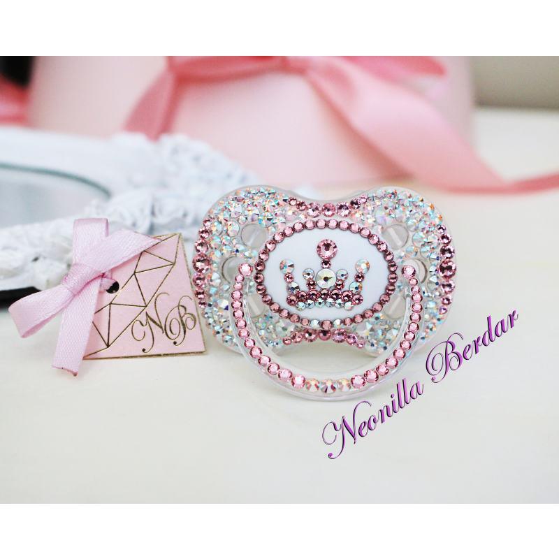 Neonilla Crystal - Pacifier With Swarovski Elite Crown Pink Bling Dummy Image 1