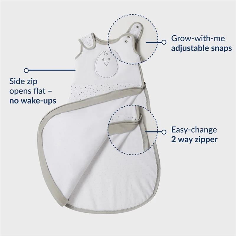 Soft pink Nested Bean Zen Sack Classic for infants, featuring adjustable snaps and a two-way zipper for easy changes.