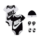 Nike Baby 5 Pc Gift Set - 2 Short Sleeve Baby Bodysuits + Hat + 2Pk Booties - Black & White 0-6M Image 1