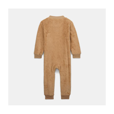 Nike Baby Coverall in hemp, featuring a soft brown fabric with long sleeves and footed design, shown from the back.