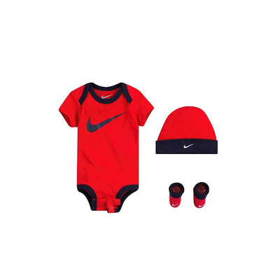 Nike - Short Sleeve Bodysuit, Hat & Booties, Red & Navy  Image 1