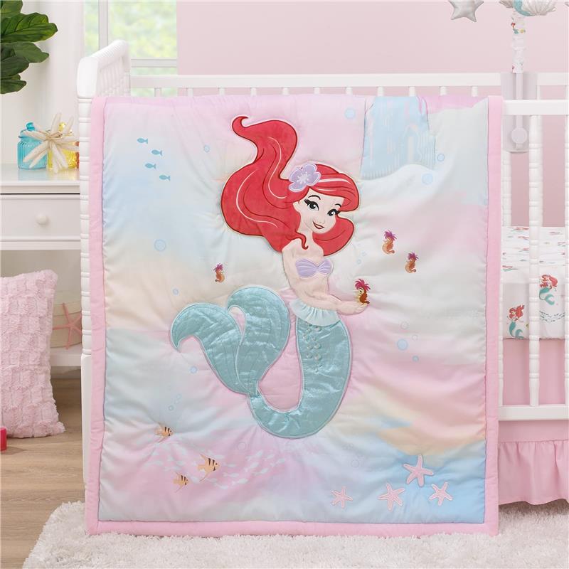 NoJo 3Pk Disney Ariel Watercolor Wishes Crib Bedding Set