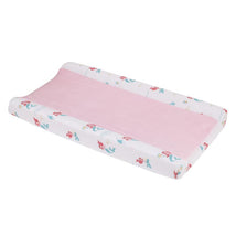 Watercolor Ariel-themed changing pad cover featuring pink center and colorful mermaid designs on edges.